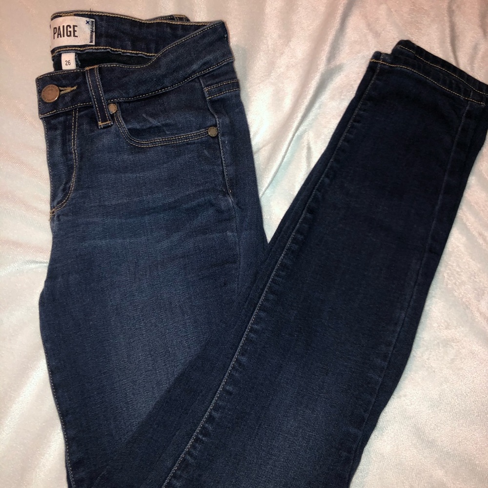Paige Dark Wash Verdugo Ankle Jeans, 26